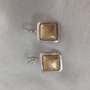 Monet Earrings Vintage Signed Gold and Silver tone textured lever back hoop